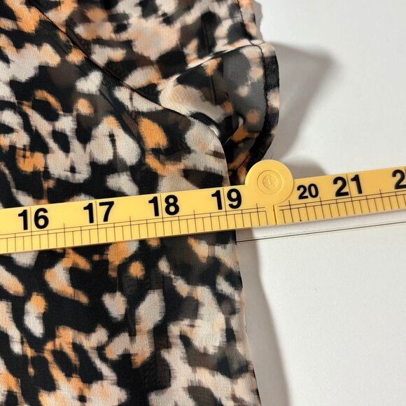 Roan + Ryan Animal Print Ruffle Neck Blouse | Sheer Flutter Sleeve Top | Size S - Picture 5 of 8